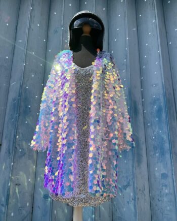 Ready To go- Kimono Jacket In Mermaid Iridescent circle 19mm sequins- Thigh length